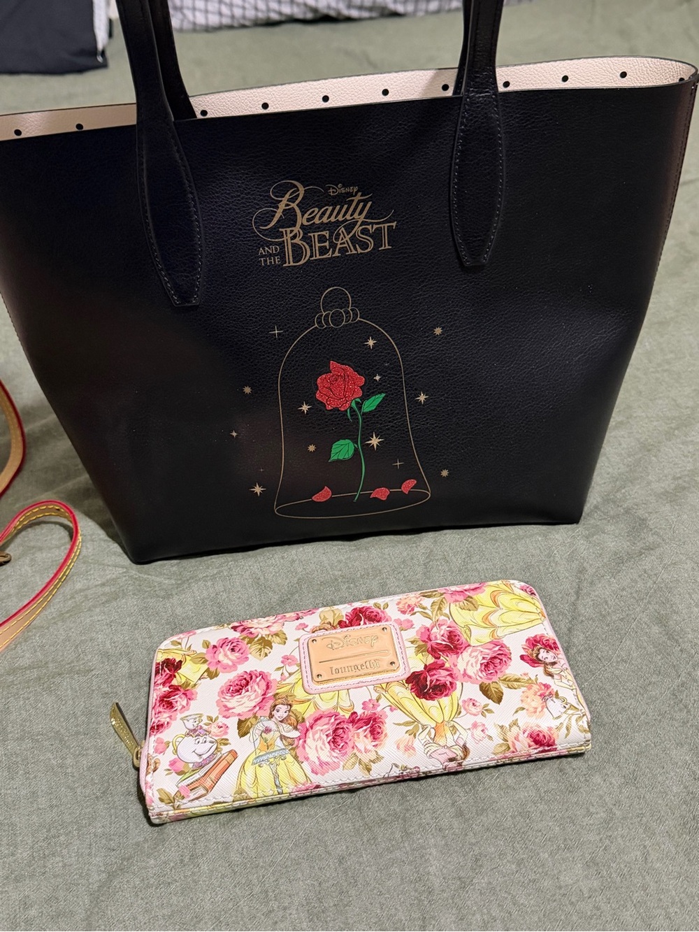 kate spade black Beauty and the Beast tote with rose graphic